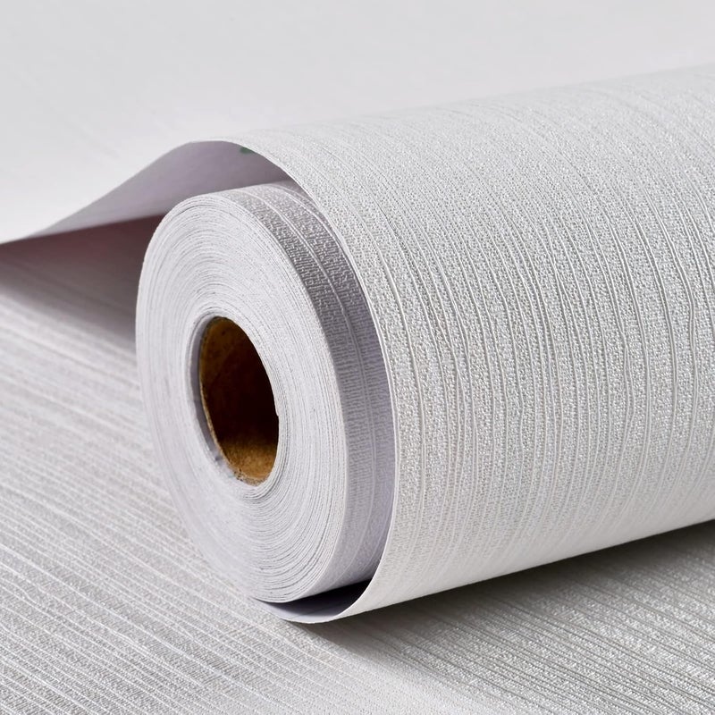 Haimin Grasscloth Textured Wallpaper 24in X 393in Fabric Contact Paper White Wall Paper Linen Peel and Stick Self-Adhesive Thick Vinyl Embossed Film Wallpaper (White) - Image 1